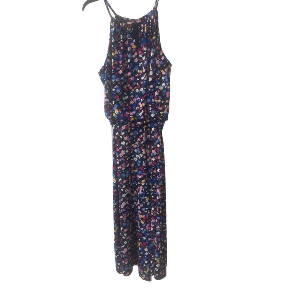 NWOT MAGGY LONDON BLUE FLORAL PRINT CROPPED HALTER TOP WIDE LEG JUMPSUIT 10